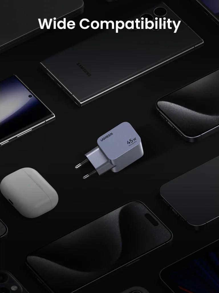 UGREEN síťová rychlonabíječka Nexode Pro 45W 2-Port USB-C, GaN, stříbrná