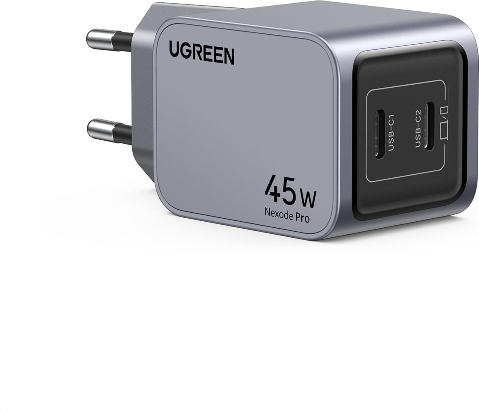 UGREEN síťová rychlonabíječka Nexode Pro 45W 2-Port USB-C, GaN, stříbrná