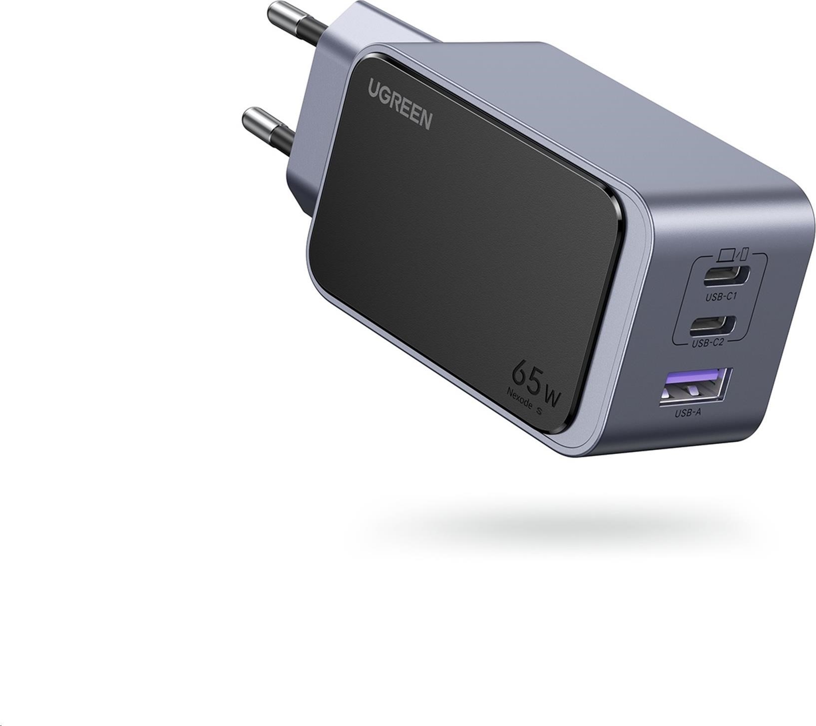 UGREEN síťová rychlonabíječka Nexode S 65W 3-Port, 2x USB-C,1x USB-A, GaN, stříbrná