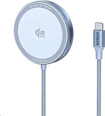 UGREEN magnetická bezdrátová nabíječka MagFlow Qi2.2 25W, MagSafe, stříbrná