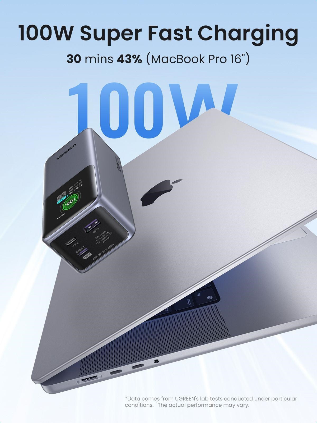 UGREEN powerbanka s rychlým nabíjením 20000mAh 3-port s displejem, Li-ion, 130W, 2x USB-C, 1x USB-A, stříbrná