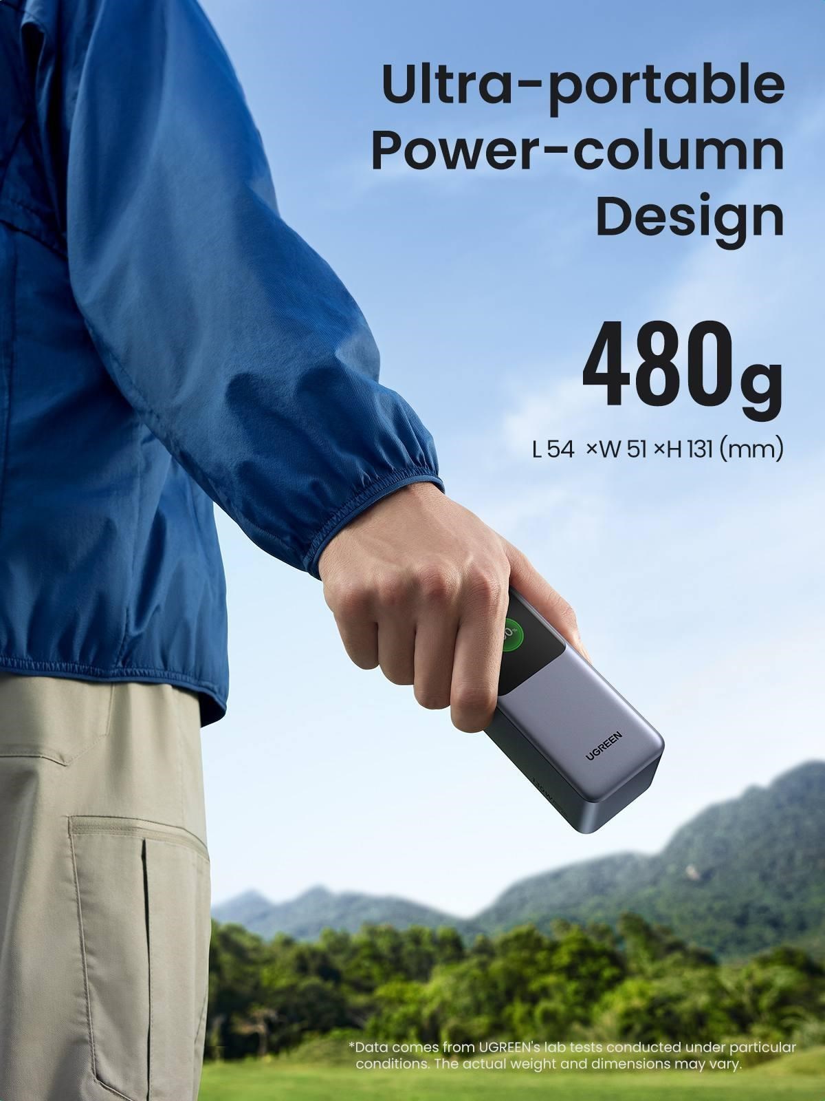 UGREEN powerbanka s rychlým nabíjením 20000mAh 3-port s displejem, Li-ion, 130W, 2x USB-C, 1x USB-A, stříbrná