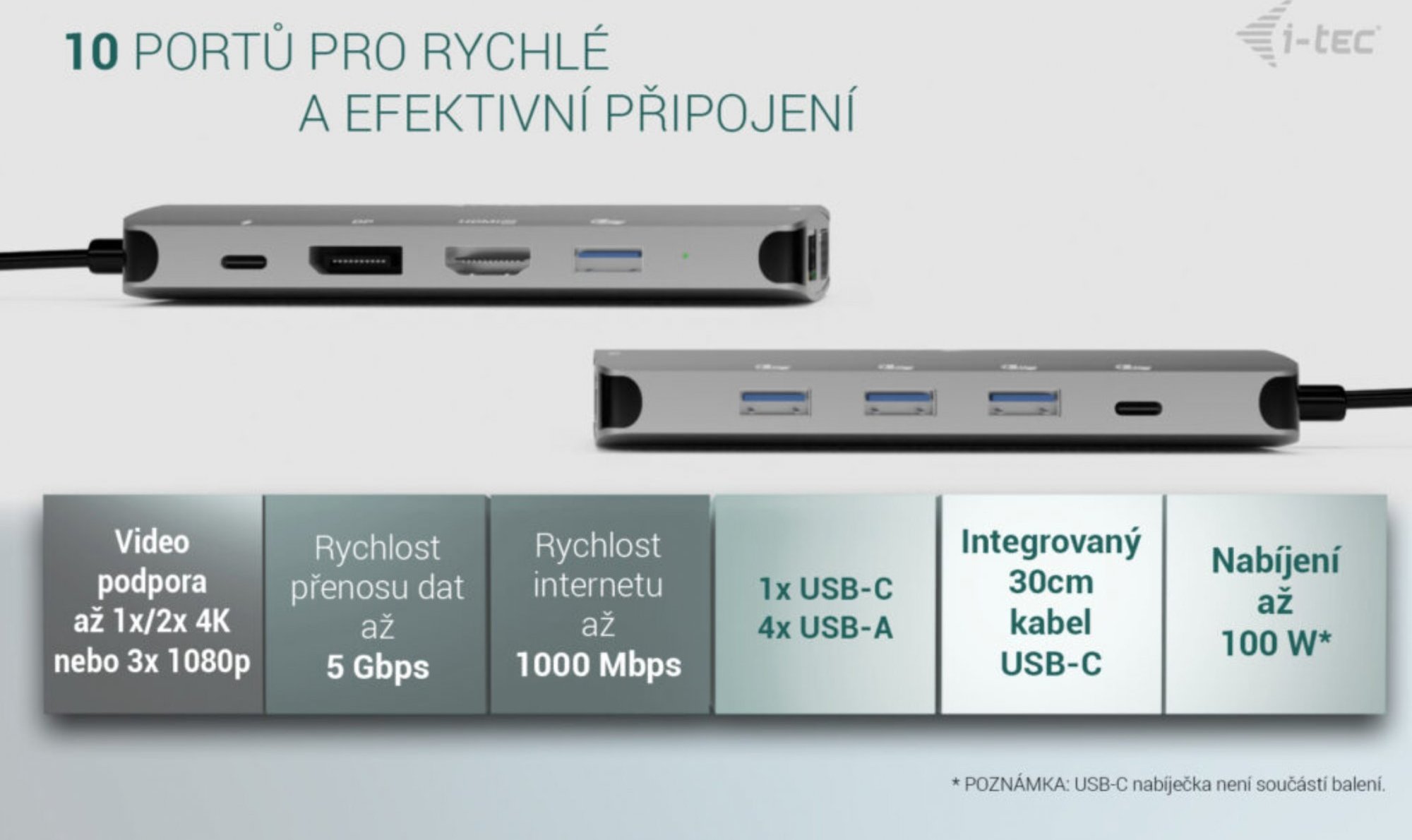 i-tec USB-C Metal Nano 3x Display (DP, HDMI and VGA) Docking Station, PD 100 W
