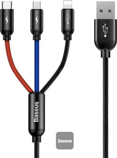 NoName Baseus datový kabel 3v1 microUSB+Lightning+USB-C 1,2m 3,5A