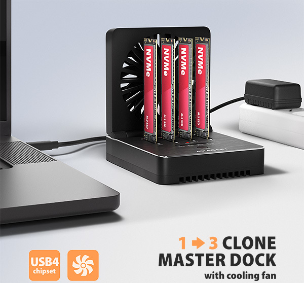 AXAGON ADSA-M2C44, USB4 dokovacia stanica pre 4× M.2 NVMe SSD s funkciou klonovania