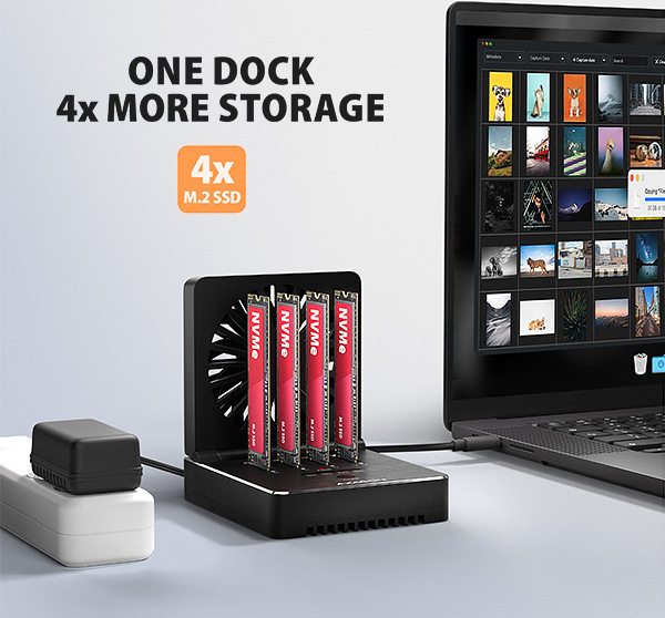 AXAGON ADSA-M2C44, USB4 dokovacia stanica pre 4× M.2 NVMe SSD s funkciou klonovania