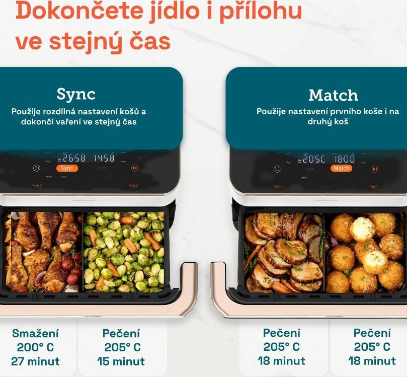 Cosori Dual Blaze TwinFry chytrá horkovzdušná fritéza10 L, keramika, bílá
