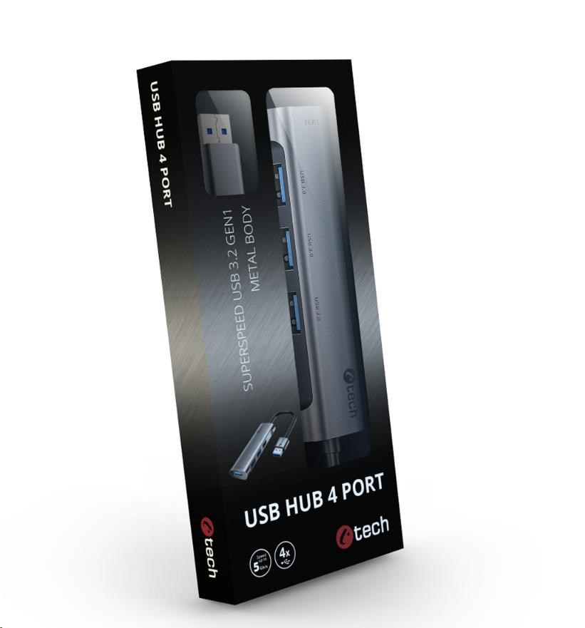 C-TECH UHB-U3-AL, USB Hub, 4x USB 3.2 Gen 1, hliníkové tělo