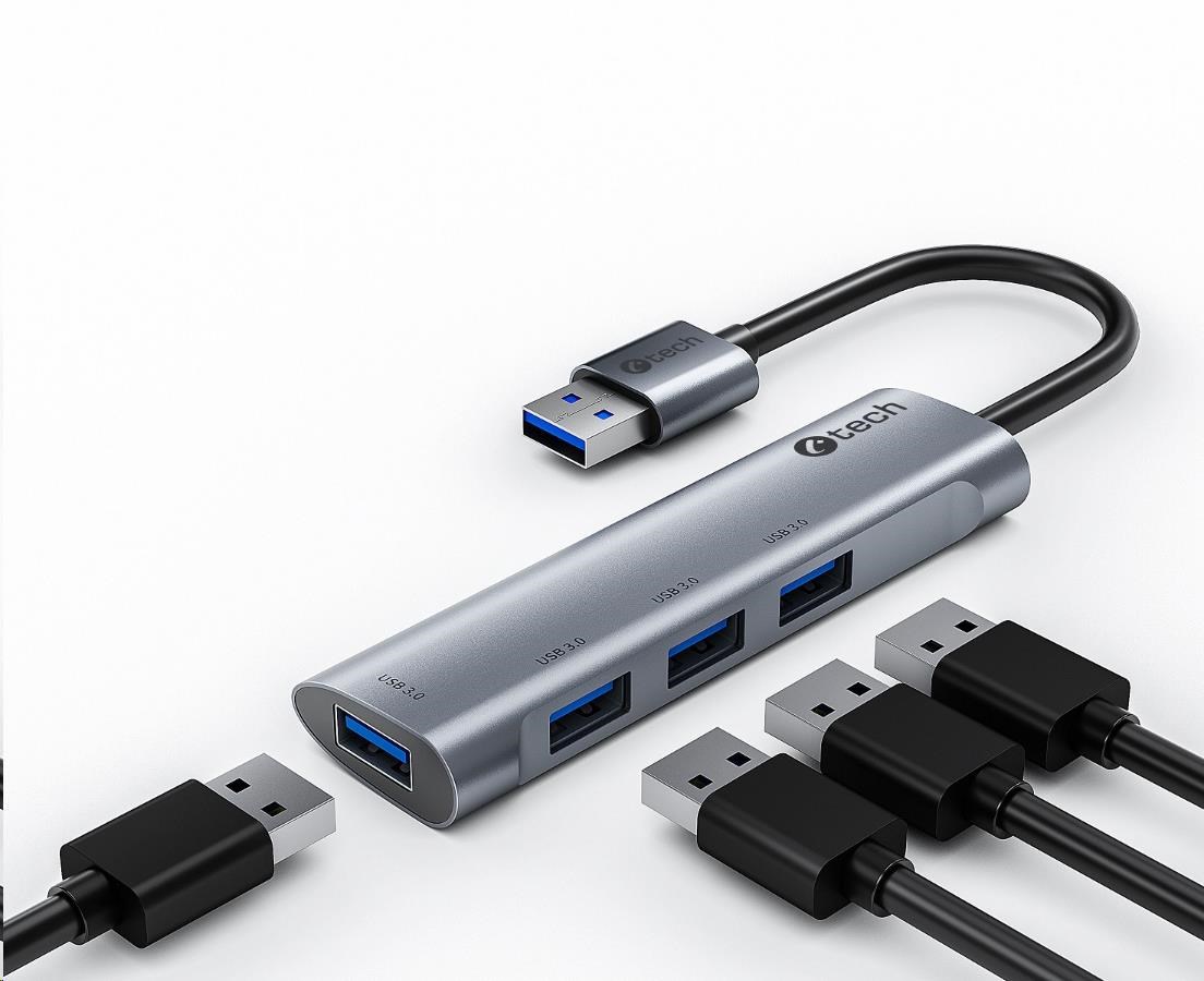 C-TECH UHB-U3-AL, USB Hub, 4x USB 3.2 Gen 1, hliníkové tělo