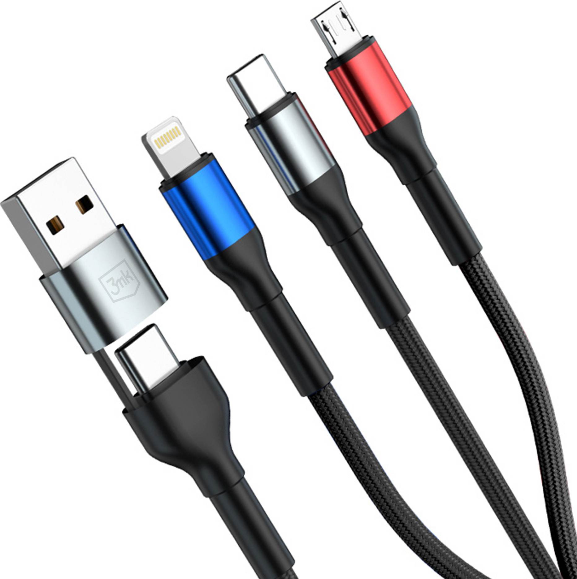 3mk kabel Hyper Cable N-SERIES 6 in 1 C/A to C/Lightning/Micro 1.2m QC 3.0 9V/2A 18W Black