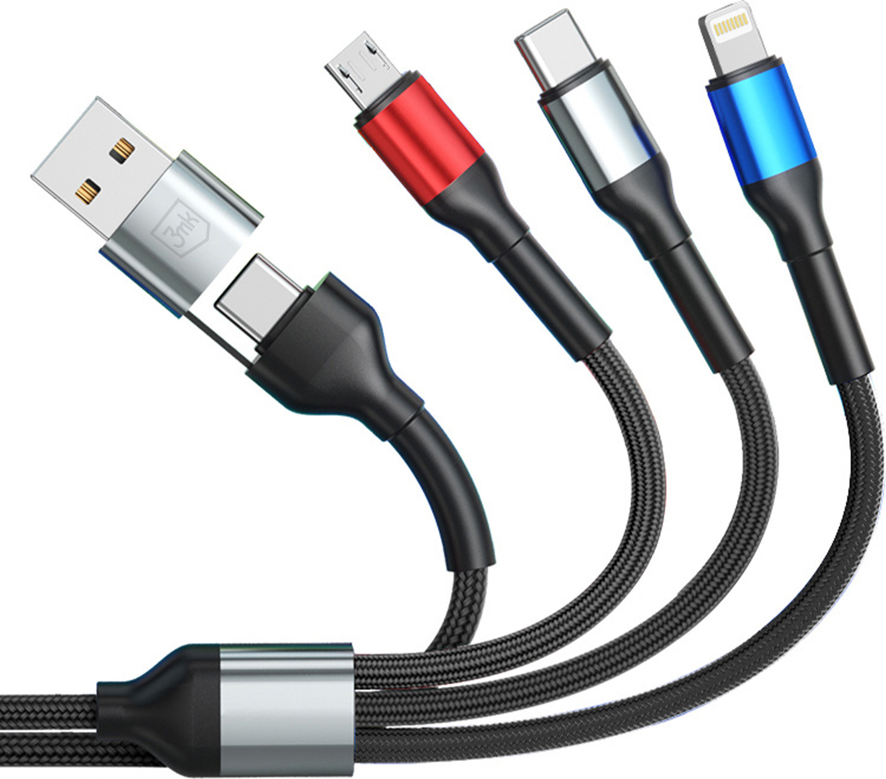 3mk kabel Hyper Cable N-SERIES 6 in 1 C/A to C/Lightning/Micro 1.2m QC 3.0 9V/2A 18W Black
