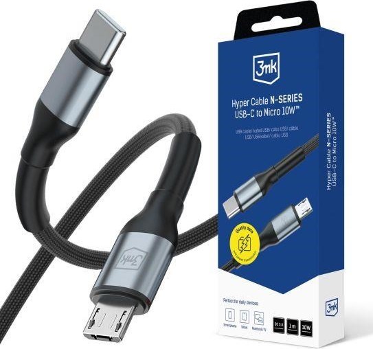 3mk Hyper Cable N-SERIES C to Micro 1m QC 3.0 5V/2A 10W Black