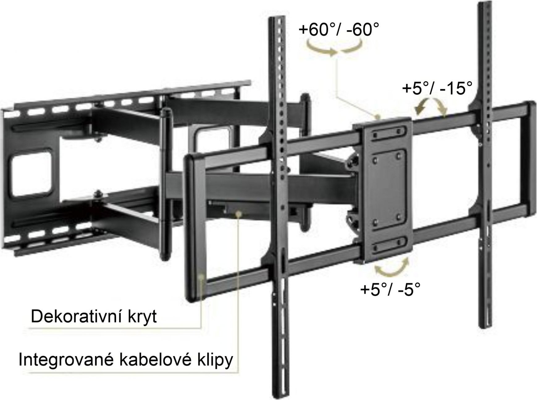 Výsuvný držák Brateck LPA77-696 pro TV 60"-120" 120kg polohovatelný nástěnný Heavy Duty