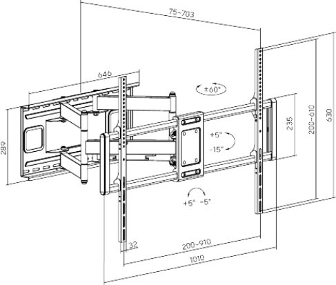 Výsuvný držák Brateck LPA77-696 pro TV 60"-120" 120kg polohovatelný nástěnný Heavy Duty