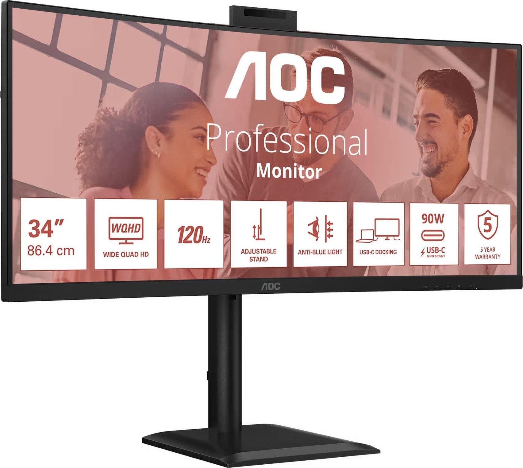 AOC MT VA 34" CU34E4CW - VA panel, 3440x1440, 120Hz, HDMI, DP, USB-C, posk obal