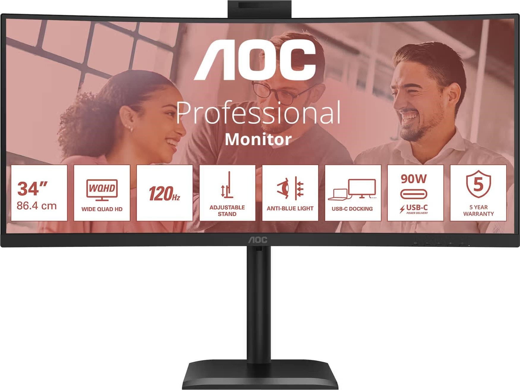 AOC MT VA 34" CU34E4CW - VA panel, 3440x1440, 120Hz, HDMI, DP, USB-C, posk obal