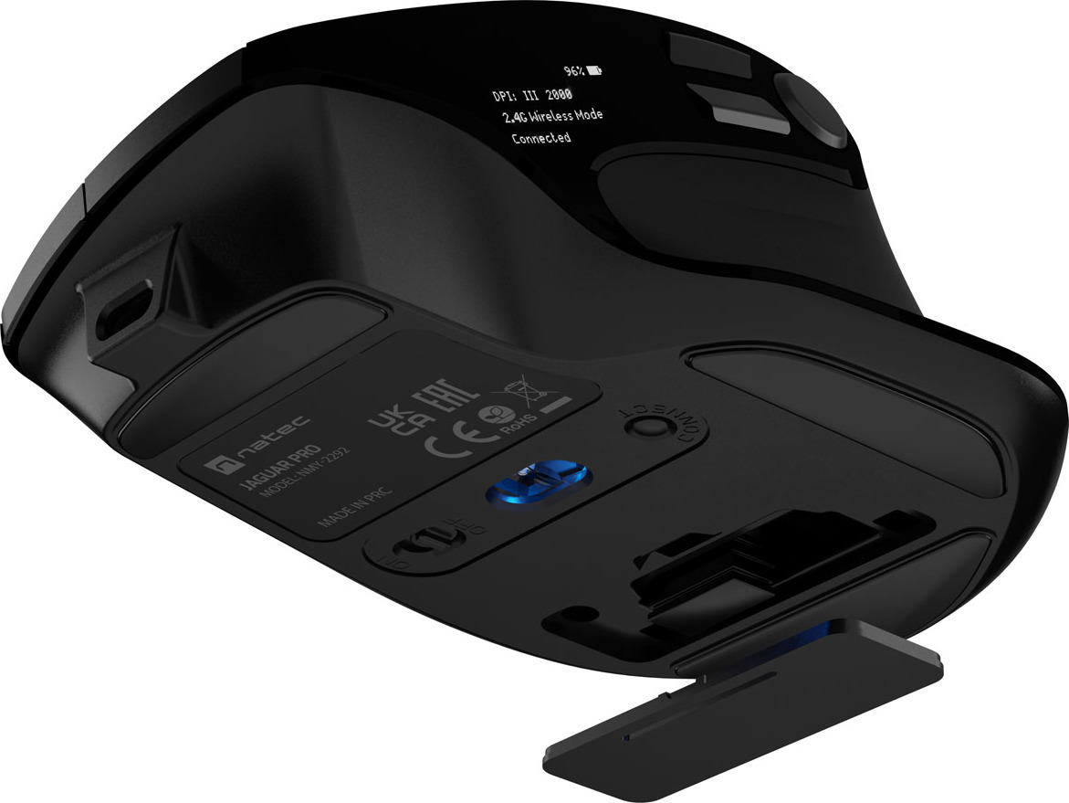 Bezdrátová myš Natec JAGUAR PRO/Kancelářská/Blue Sense/Pro praváky/4 000 DPI/USB+BT/Černá