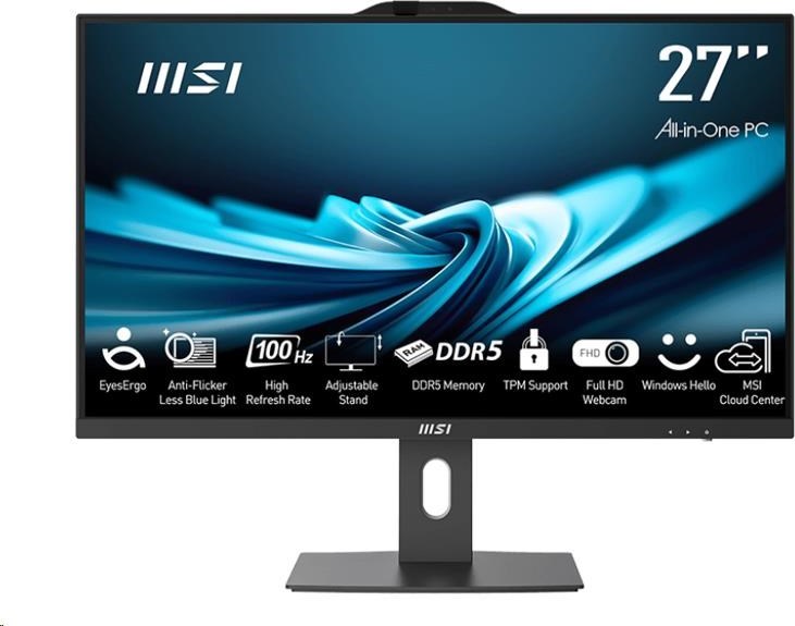 MSI PC AiO PRO AP272P 14M-1085XEU, Core i3 14100, 27" FHD, Anti-Glare, Non-Touch, 16GB, 512GB SSD, N/A, No OS, Black