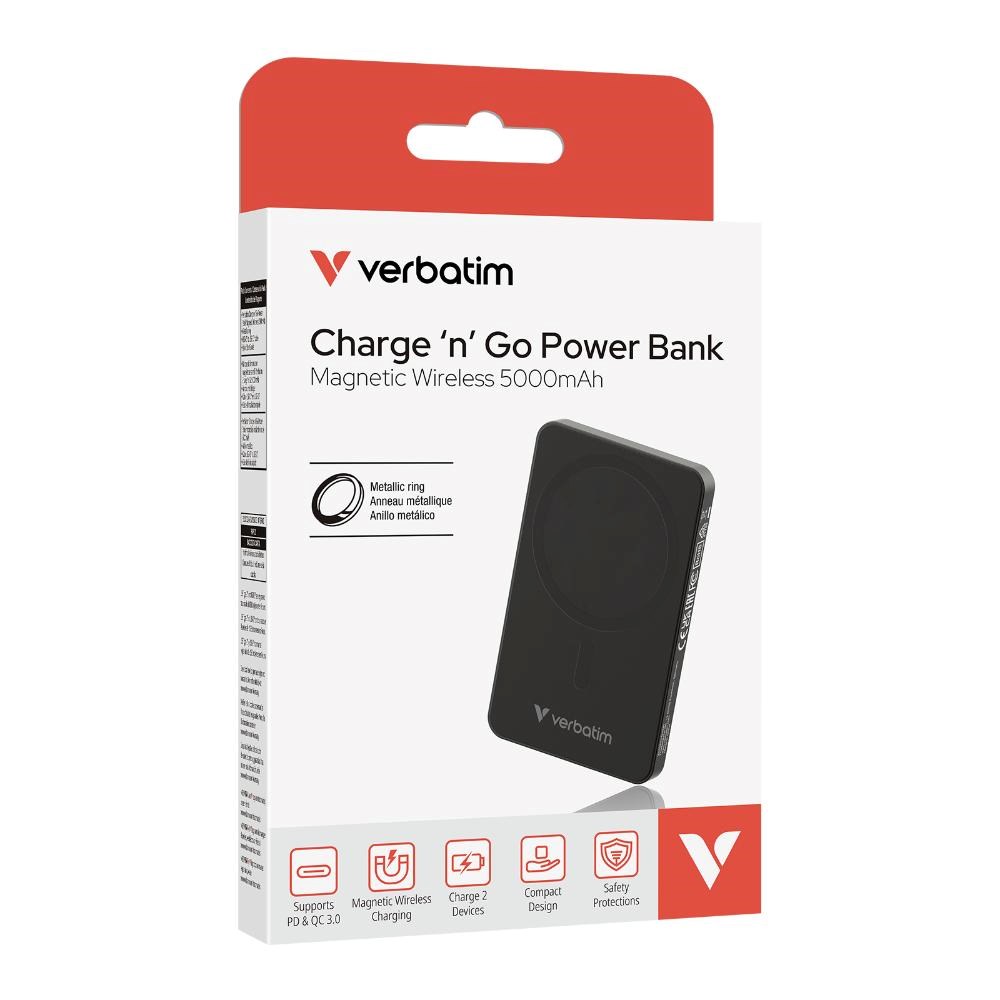 VERBATIM Powerbanka Charge 'n' Go Essentials, Magnetická, 20000 mAh, USB-C, Černá