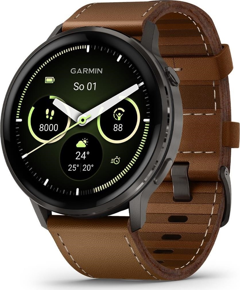 Garmin Venu 4 (45 mm) Slate / Černý silikonový řemínek a Hnědý kožený řemínek, EU