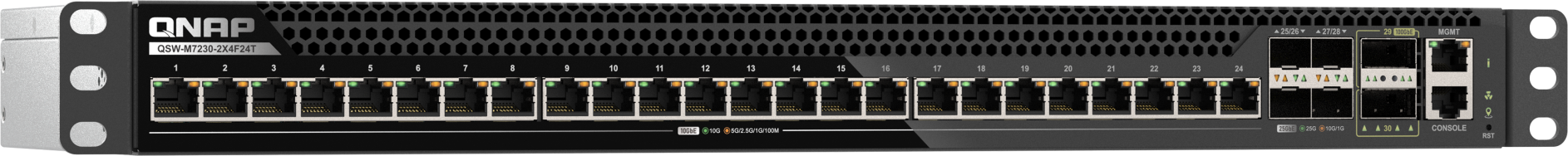 QNAP řízený switch QSW-M7230-2X4F24T (24x 10GbE port, 4x 25Gb port, 2x 100Gb port)