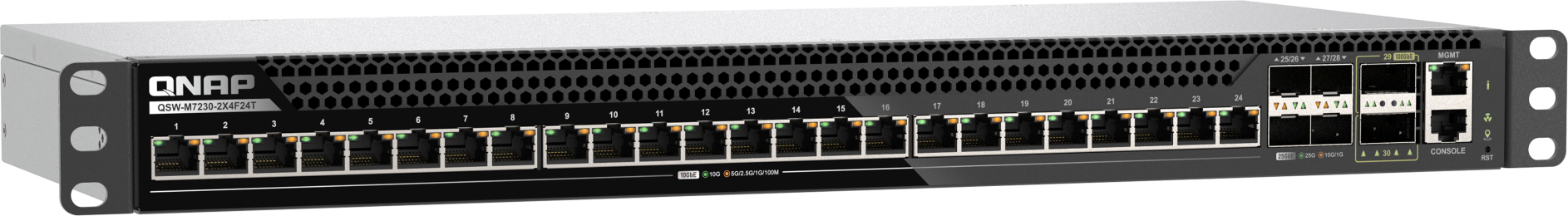 QNAP řízený switch QSW-M7230-2X4F24T (24x 10GbE port, 4x 25Gb port, 2x 100Gb port)