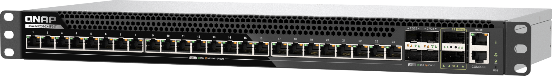 QNAP řízený switch QSW-M7230-2X4F24T (24x 10GbE port, 4x 25Gb port, 2x 100Gb port)