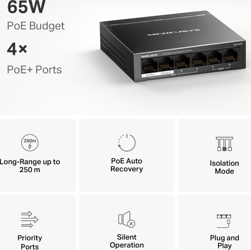 Mercusys MS106GP 6xGb desktop switch 4xPoE+