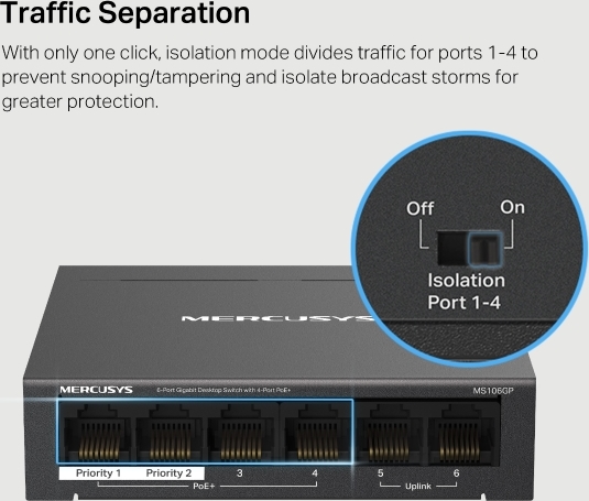 Mercusys MS106GP 6xGb desktop switch 4xPoE+