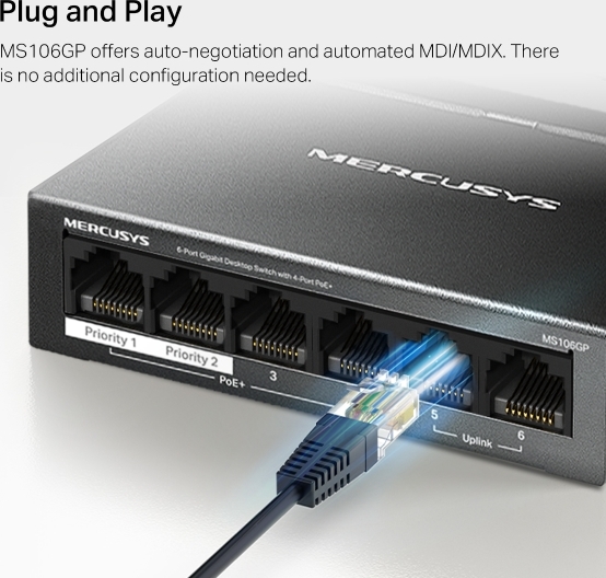 Mercusys MS106GP 6xGb desktop switch 4xPoE+