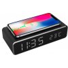 Digitálny budík GEMBIRD s funkciou bezdrôtového nabíjania, čierny