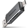 AXAGON CRE-DAC, USB-C + USB-A, 5 Gb/s - MINI čítačka kariet, 2 sloty & lun SD/microSD, podpora UHS-I