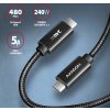 AXAGON BUCM2-CM10AB, CHARGE kábel USB-C <-> USB-C, 1m, Hi-Speed USB, PD 240W 5A, ALU, oplet, čierny