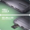 AXAGON HMC-6GM2, USB 10Gbps hub, USB-A, USB-C,  HDMI, M.2 slot, SD/MicroSD, PD 100W, kábel USB-C 20cm