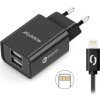 Aligator síťová nabíječka, 2x USB, smart IC, 2,4 A, kabel Lightning 2A, černá