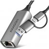 AXAGON ADE-TXCA, USB-C + USB-A 3.2 Gen 1 - Gigabit Ethernet sieťová karta, Asix AX88179, auto inštal