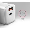AXAGON ACU-PQ30W, Sil nabíjačka do siete 30W, 2x port (USB-A + USB-C), PD3.0/PPS/QC4+/SFC/AFC/Apple, biela