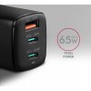AXAGON ACU-DPQ65, GaN nabíjačka do siete 65W, 3x port (USB-A + dual USB-C), PD3.0/QC4+/PPS/Apple, čierna