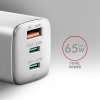 AXAGON ACU-DPQ65W, GaN nabíjačka do siete 65W, 3x port (USB-A + dual USB-C), PD3.0/QC4+/PPS/Apple, biela