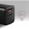 AXAGON ACU-PQ20, nabíjačka do siete 20W, 2x port (USB-A + USB-C), PD3.0/PPS/QC4+/AFC/Apple, čierna