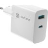 Univerzální USB nabíječka Natec RIBERA GaN 1X USB-A + 1X USB-C 65W, Bílá