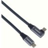 PREMIUMCORD USB-C zahnutý kabel (USB 3.2 Gen2x2, 5A, 100W, 20Gbit/s) 3m, Šedá