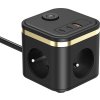 Viking síťový adaptér YC33, 3x 230 V, 1x USB-A, 2x USB-C, tlačítko ON/OFF, délka 1,4 m, černá