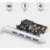 AXAGON PCEU-430RS, PCIe radič, 4x USB 5Gbps port, SATA napájanie, Renesas PD720201, SP