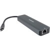 PREMIUMCORD Adaptér USB-C na Gigabit 10/100/1000Mbps + 1x HDMI,  2x USB3.2, 1x PD 100W konektor, Šedá