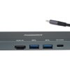 PREMIUMCORD Adaptér USB-C na Gigabit 10/100/1000Mbps + 1x HDMI,  2x USB3.2, 1x PD 100W konektor, Šedá