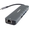 PREMIUMCORD Adaptér USB-C na Gigabit 10/100/1000Mbps + 1x HDMI,  2x USB3.2, 1x PD 100W konektor, Šedá