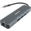 PREMIUMCORD Adaptér USB-C na Gigabit 10/100/1000Mbps + 1x HDMI,  2x USB3.2, 1x PD 100W konektor, Šedá