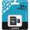 Kingston MicroSDXC karta 64GB Canvas Go! Plus, R:200/W:160MB/s, Class 10, UHS-I, U3, V30, A2 + Adaptér