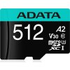 ADATA MicroSDXC karta 512GB Premier Pro UHS-I V30S (R:100/W:80 MB/s) + SD adaptér